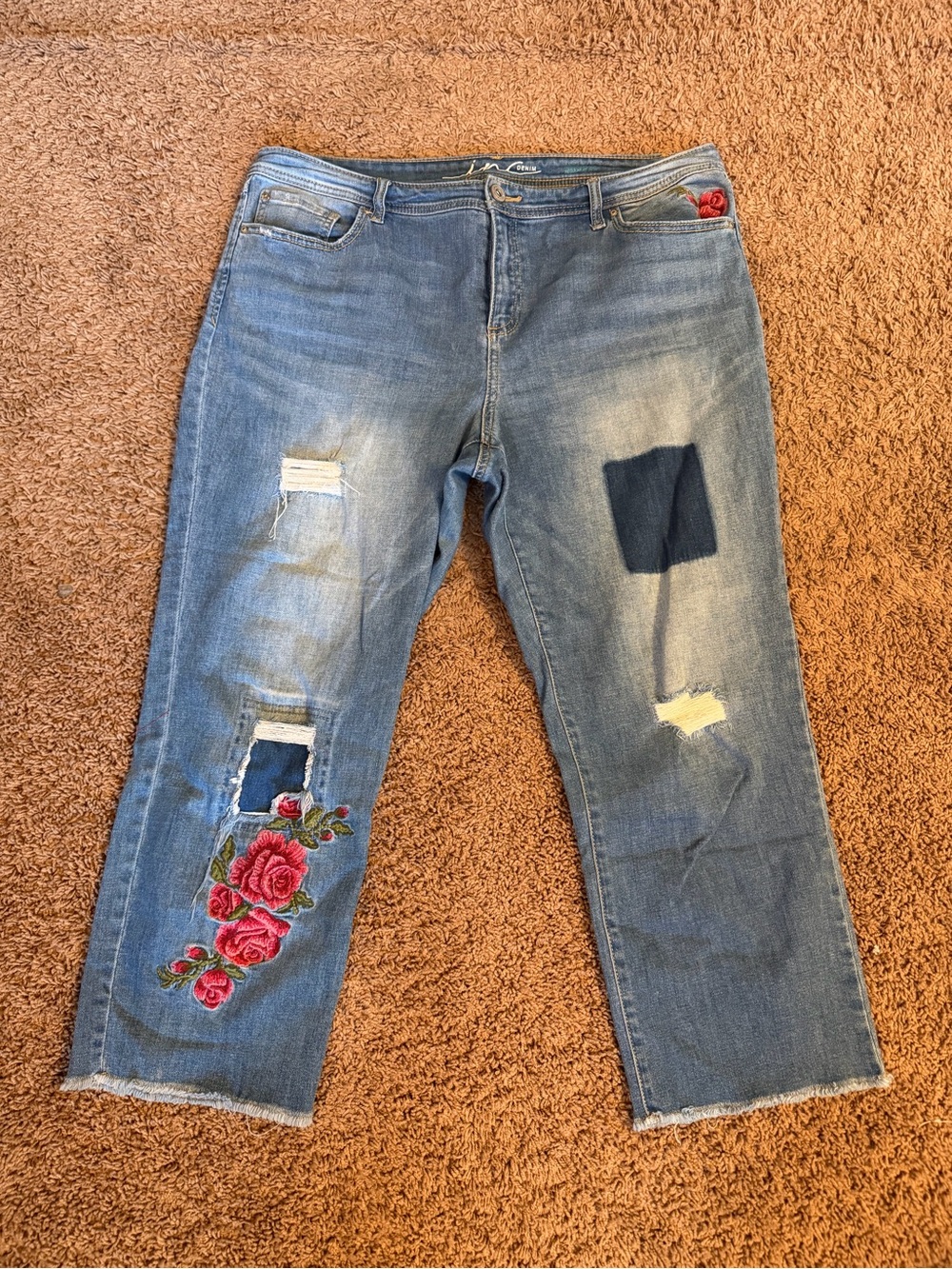 Inc Denim Women’s Embroidered Patchwork Blue Jeans